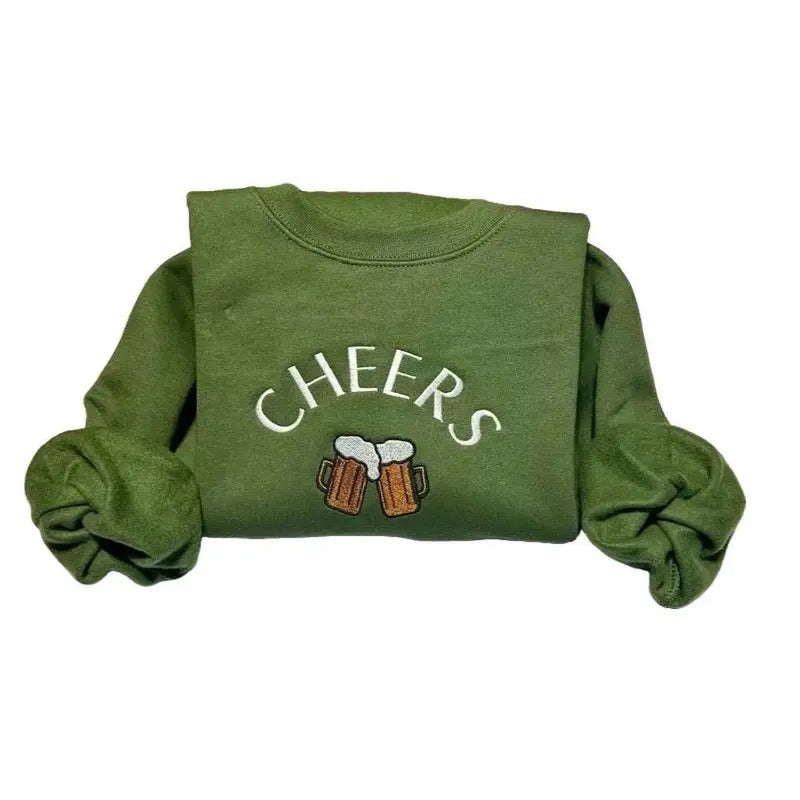 " Cheers to St. Patrick’s Day! Casual Embroidered Sweatshirt – Lucky, Cozy & Festive Clothing