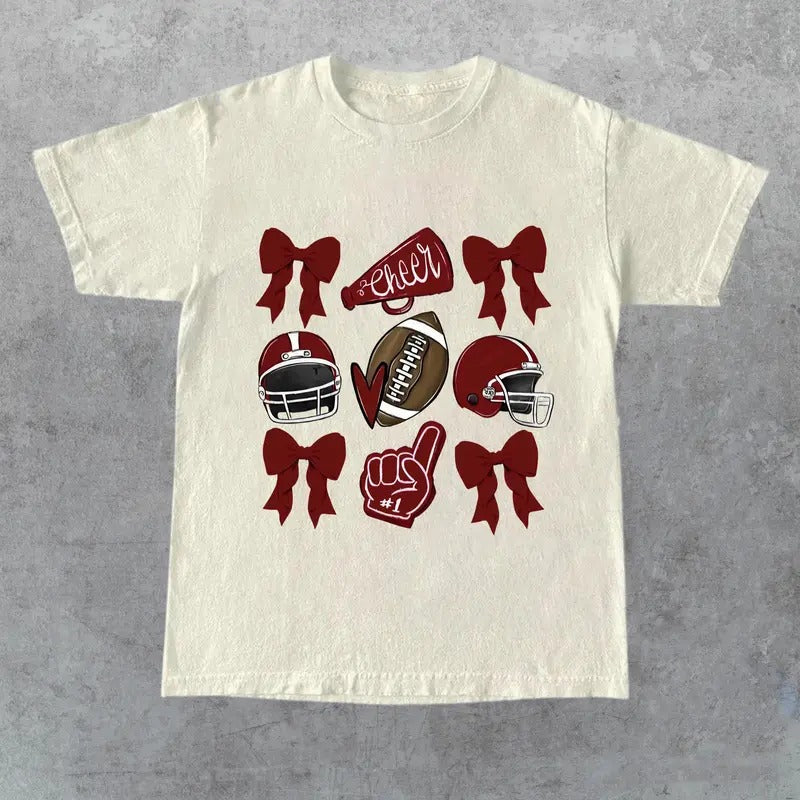 Coquette Game Day Shirt, Football Game Day T-shirt, Coquette Football Shirt, Sports Team Spirit Shirt, Coquette Aesthetic Shirt, Football Lover Shirt, Womenswear Casual Fit Top Oversized, tshirt hot 2025 2