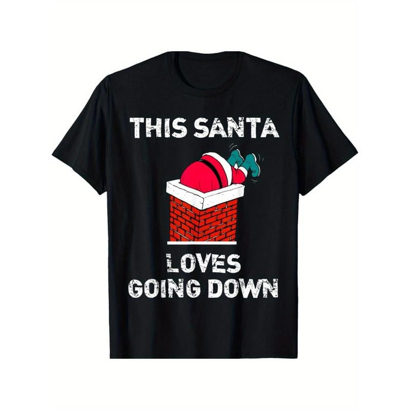 "This Santa Loves Going Down" Funny Christmas Short Sleeve T-Shirt made in usa