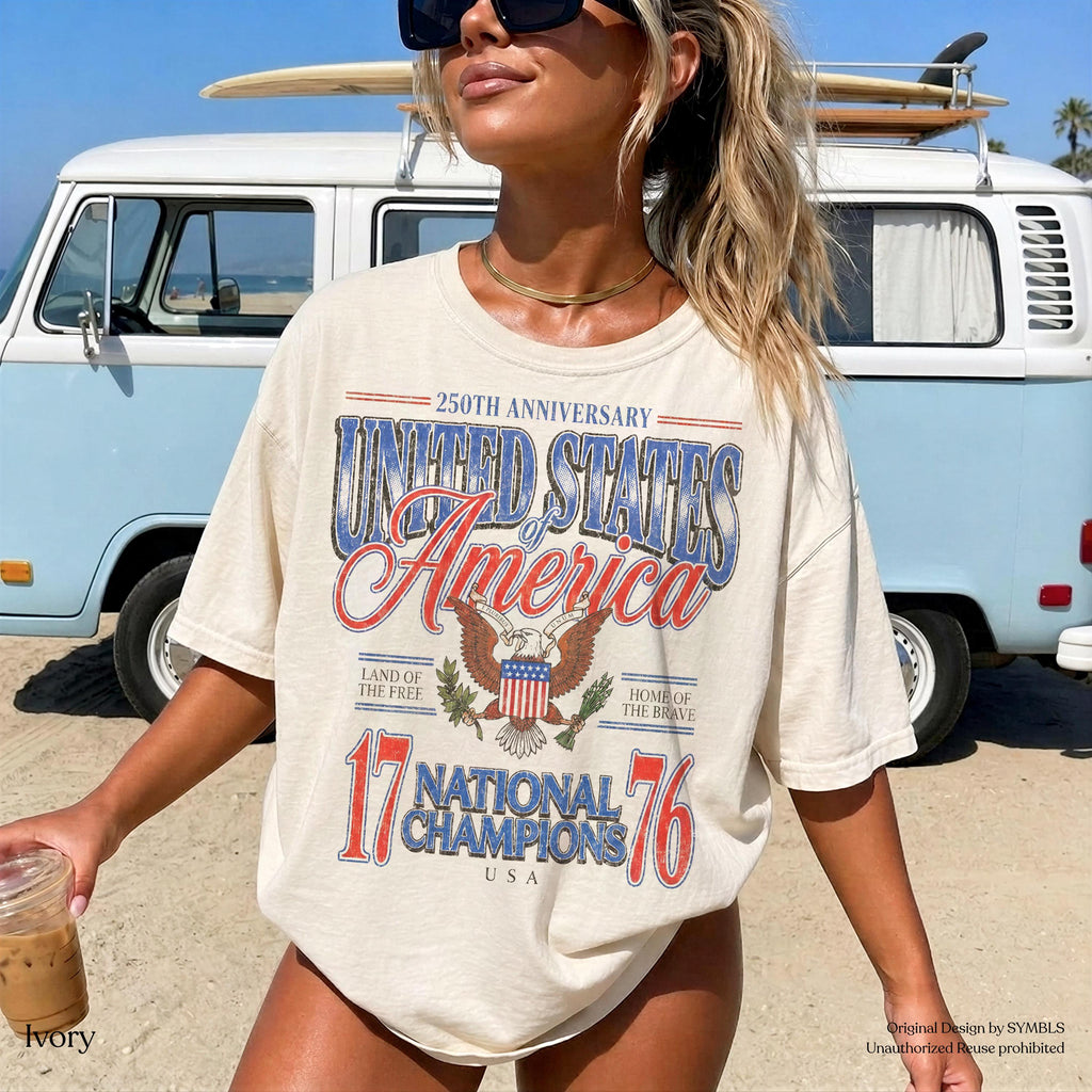 July 4th 1776 National Champions America 250th Anniversary Oversized Tee Distressed Americana (1)