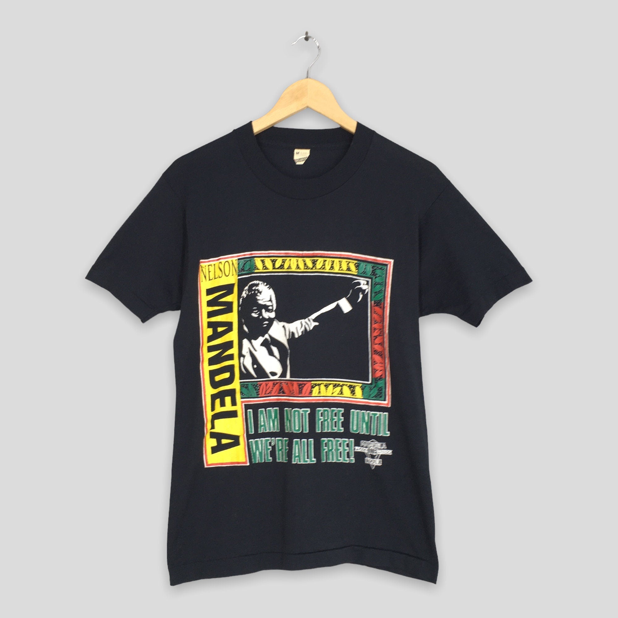 Vintage 80'S Nelson Mandela Black Community Medium Malcolm Am Free Until We'Re Free Human Rights Activist Tee Size (1)