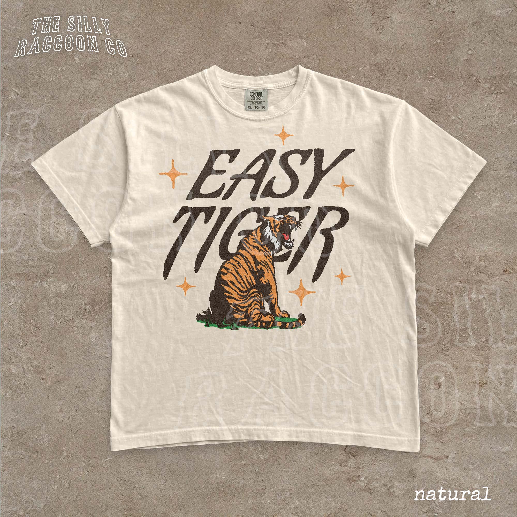 Easy Tiger Vintage Retro Boho Tiger Lover Oversized Comfort Colors Tee (1)