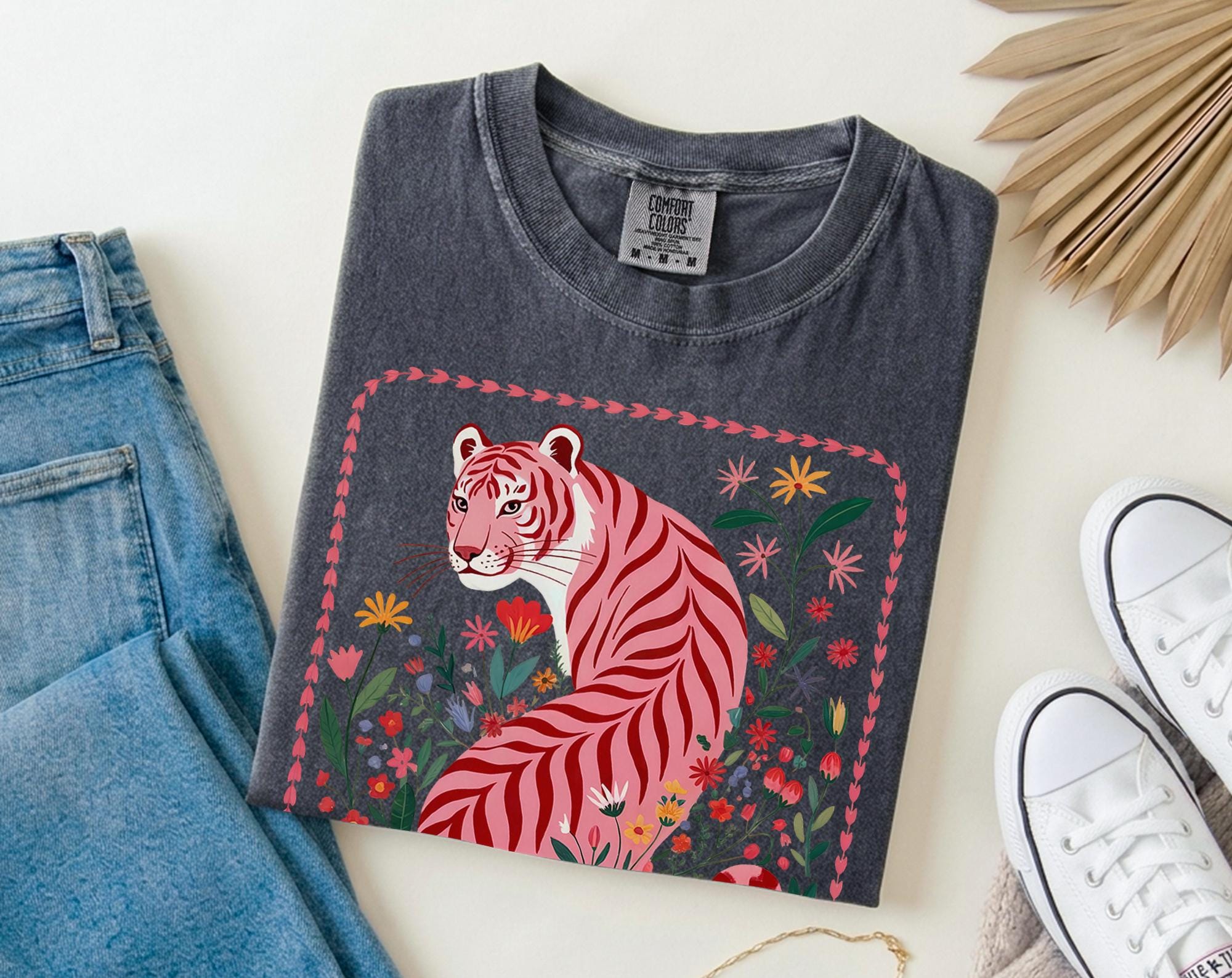 Pink Tiger Floral Comfort Colors Maximalist Wildflower Animal (2)
