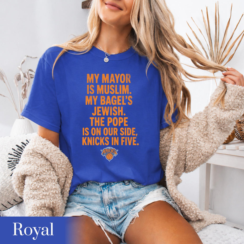 Mayor Muslim Bagels Jewish Pope Side Knicks Five Gildan Tee Knicks Nba Champions 2026 York City Parade (2)