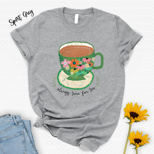 Always Time Tea Floral Tea Cup Unisex T-shirt, Sweatshirt, Hoodie (2)