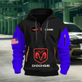 Dodge Durango Personalized Name Black Quarter Zipper Hoodie - Blue Sleeve