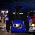 Caterpillar Personalized Name Blue & Black Quarter Zipper Hoodie
