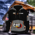 Caterpillar Personalized Name Grey & Black Quarter Zipper Hoodie