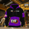 Caterpillar Personalized Name Purple & Black Quarter Zipper Hoodie