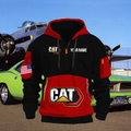 Caterpillar Personalized Name Red & Black Quarter Zipper Hoodie