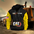 Caterpillar Personalized Name Black Quarter Zipper Hoodie - Yellow Sleeve