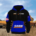 Case Construction Equipment Personalized Name Blue & Black Quarter Zipper Hoodie