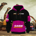 Case Construction Equipment Personalized Name Pink & Black Quarter Zipper Hoodie