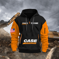 Case Construction Equipment Personalized Name Black Quarter Zipper Hoodie - Orange Sleeve
