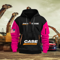 Case Construction Equipment Personalized Name Black Quarter Zipper Hoodie - Pink Sleeve