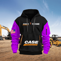 Case Construction Equipment Personalized Name Black Quarter Zipper Hoodie - Purple Sleeve