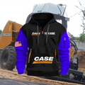 Case Construction Equipment Personalized Name Black Quarter Zipper Hoodie - Blue Sleeve