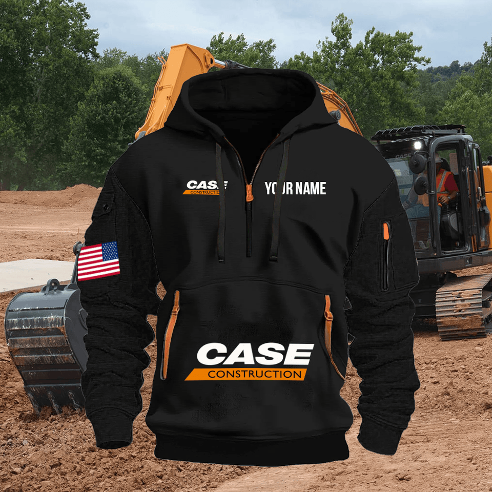 Case Construction Equipment Personalized Quarter Zipper Unisex Hoodie