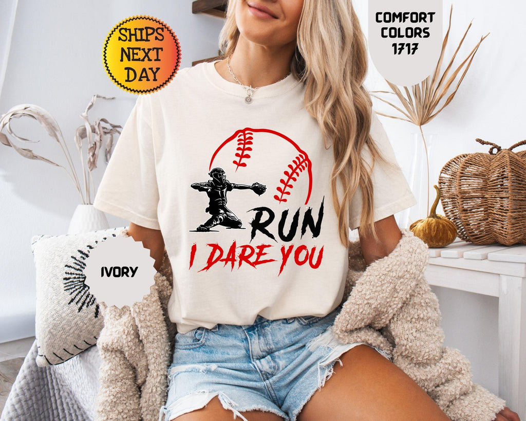 Comfort Colors Run Dare Baseball Catcher Sports Humor Tee (3)