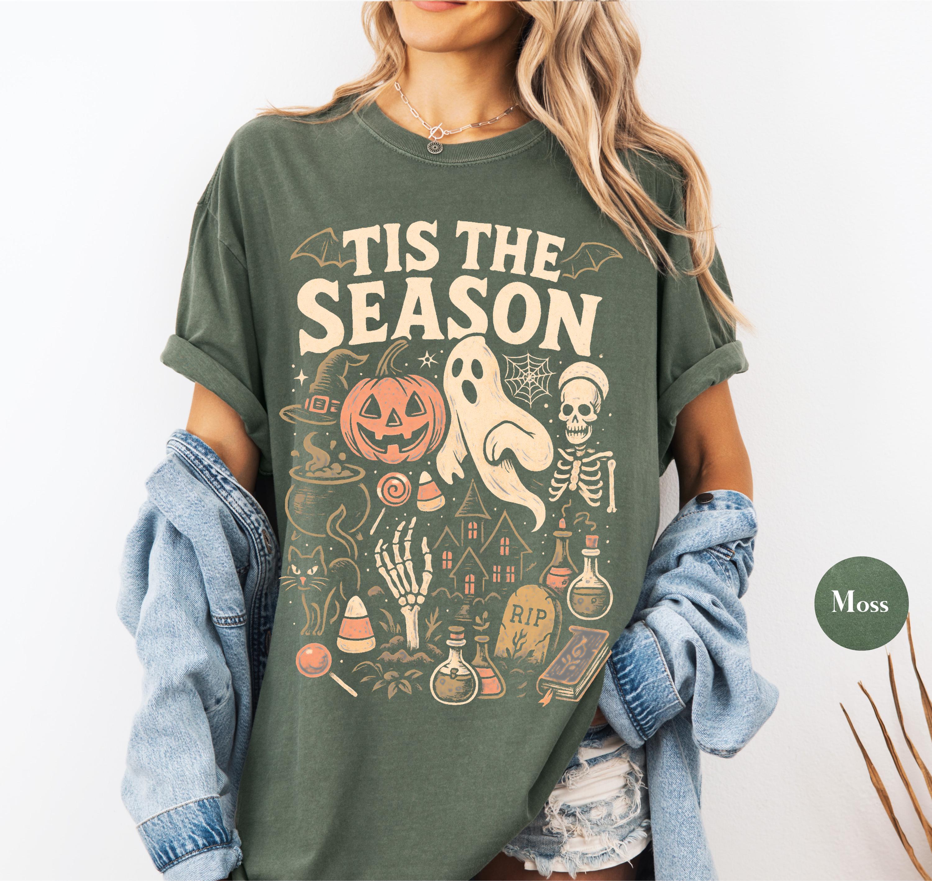 Vintage Halloween Comfort Colors Retro Tis Season Skeleton Pumpkin Ghost Halloween Y2k Halloween (3)