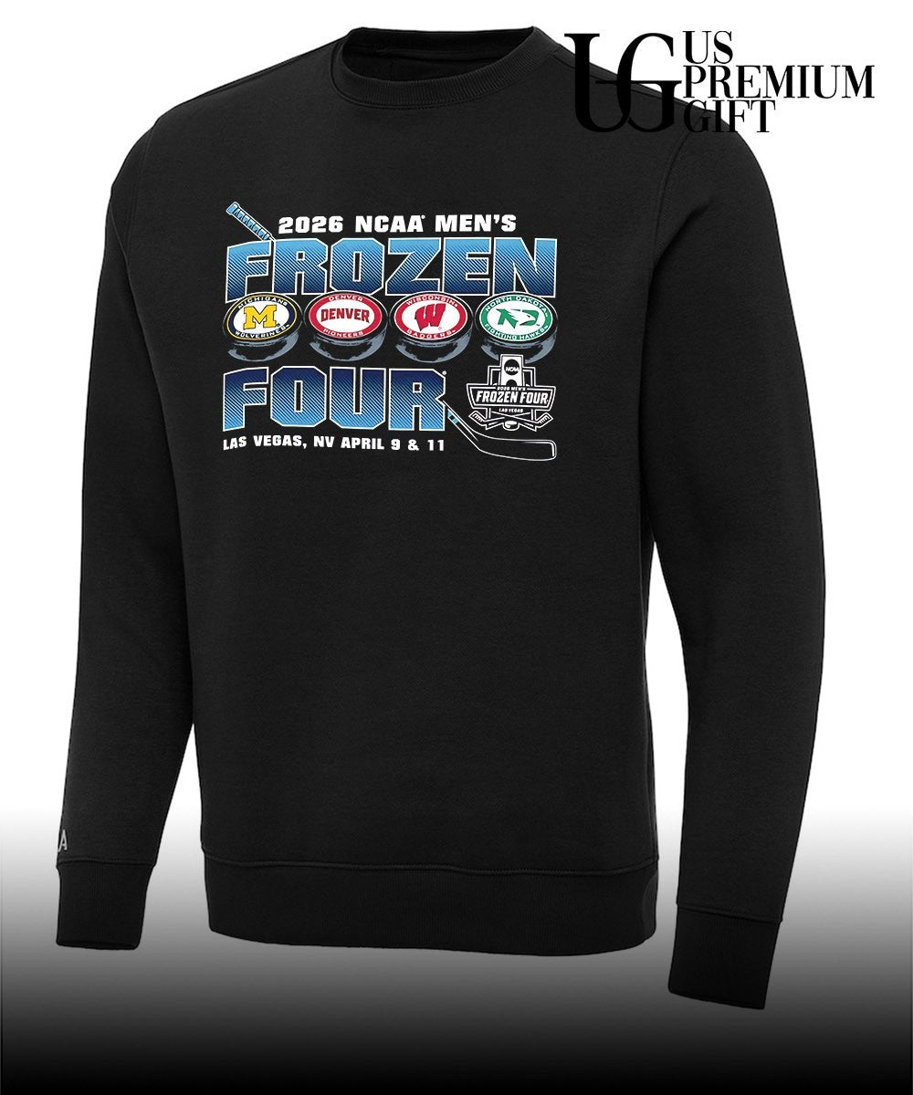 2026 NCAA Men’s Frozen Four Michigan Wolverines Denver Pioneers Wisconsin Badgers and North Dakota Fighting Hawks logo shirt