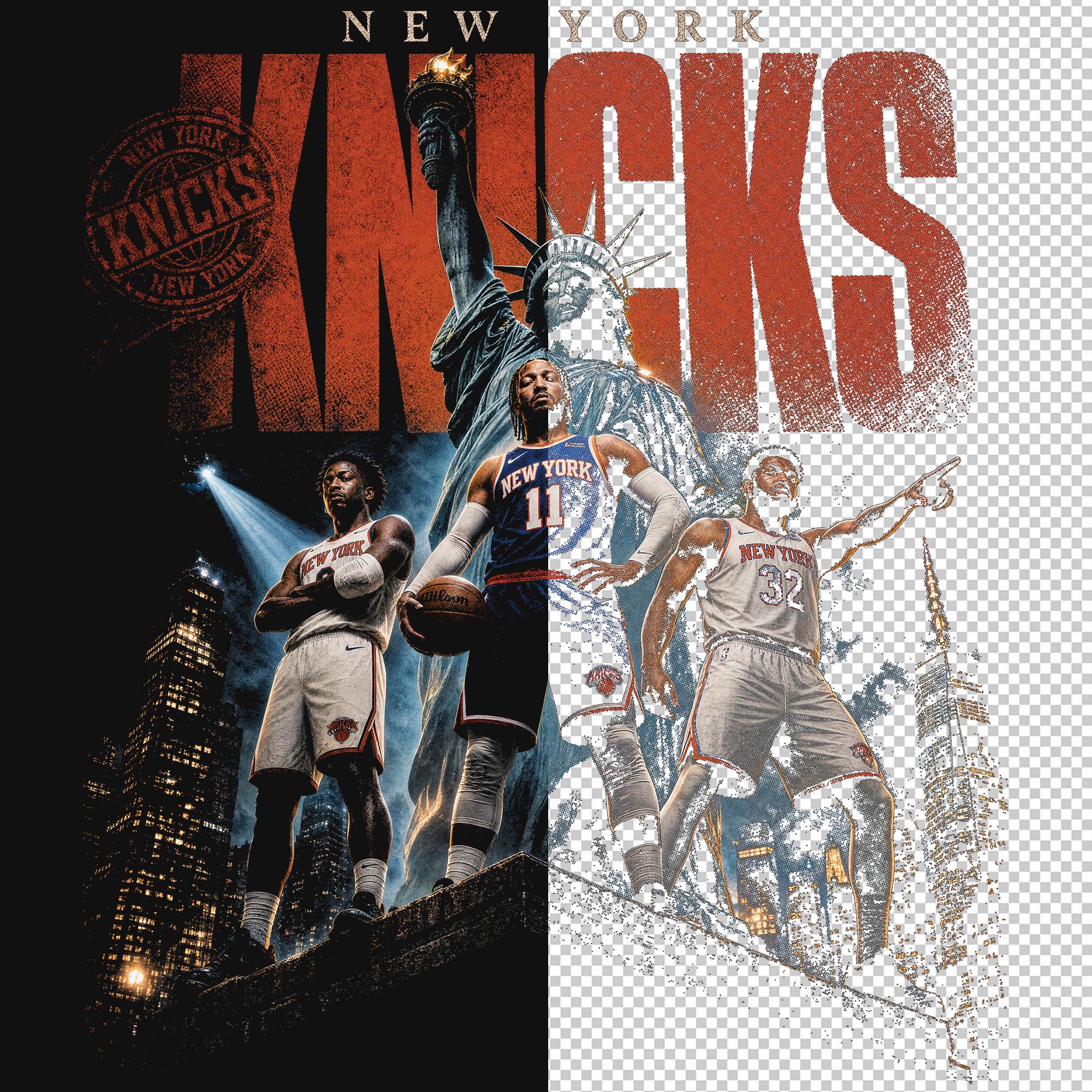 Knicks Png York Home Turf Digital Download Black Knockout Halftone Vintage Dtf Dtg 300dpi (4)