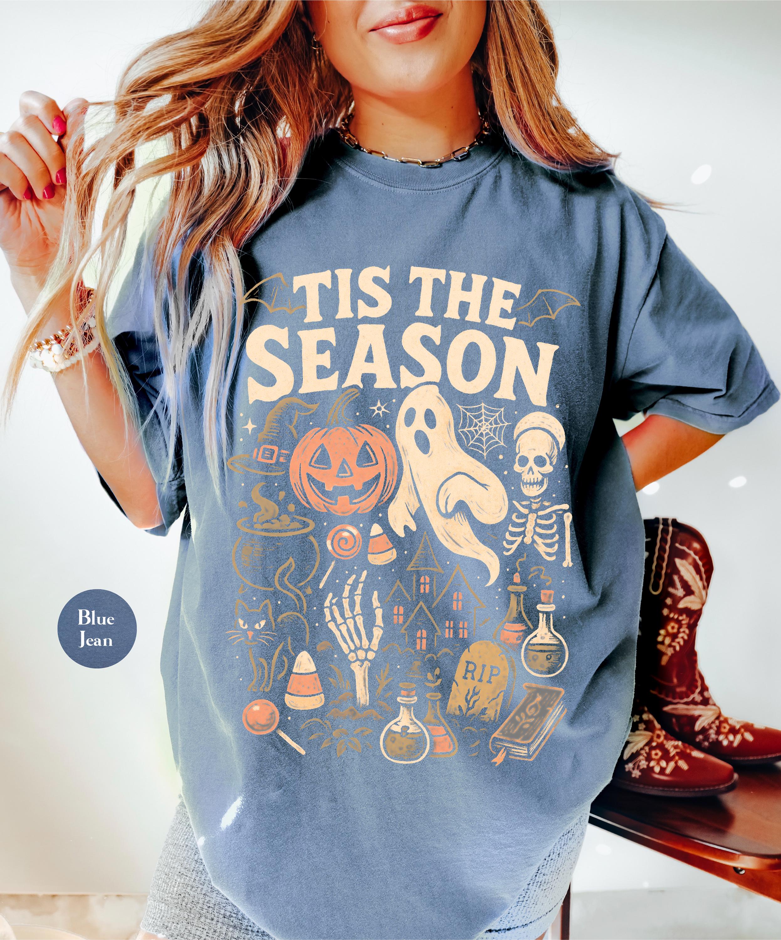 Vintage Halloween Comfort Colors Retro Tis Season Skeleton Pumpkin Ghost Halloween Y2k Halloween (4)