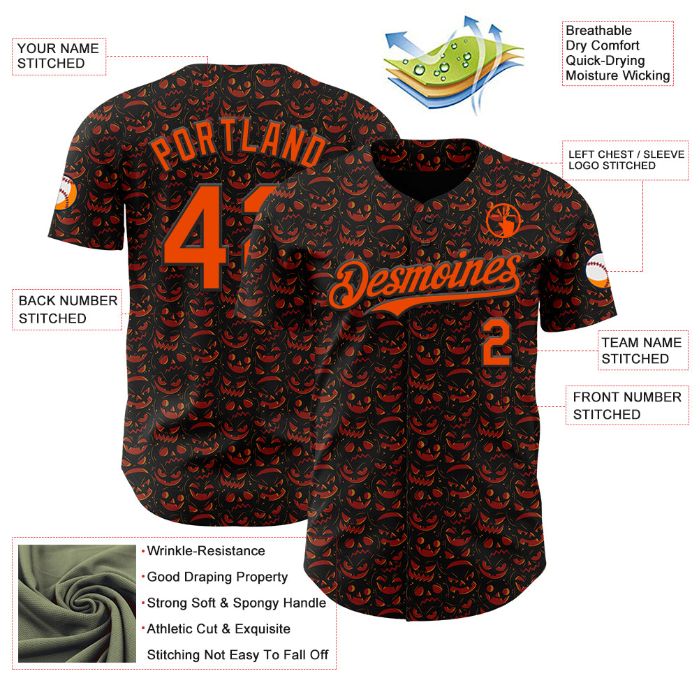 Custom Black Orange 3D Halloween Pumpkin Party Costume Ideas Authentic Baseball Jersey