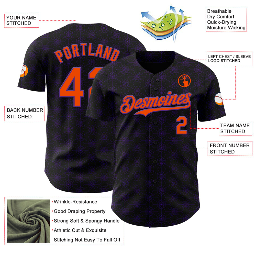 Custom Black Orange-Purple 3D Halloween Spider Net Party Costume Ideas Authentic Baseball Jersey