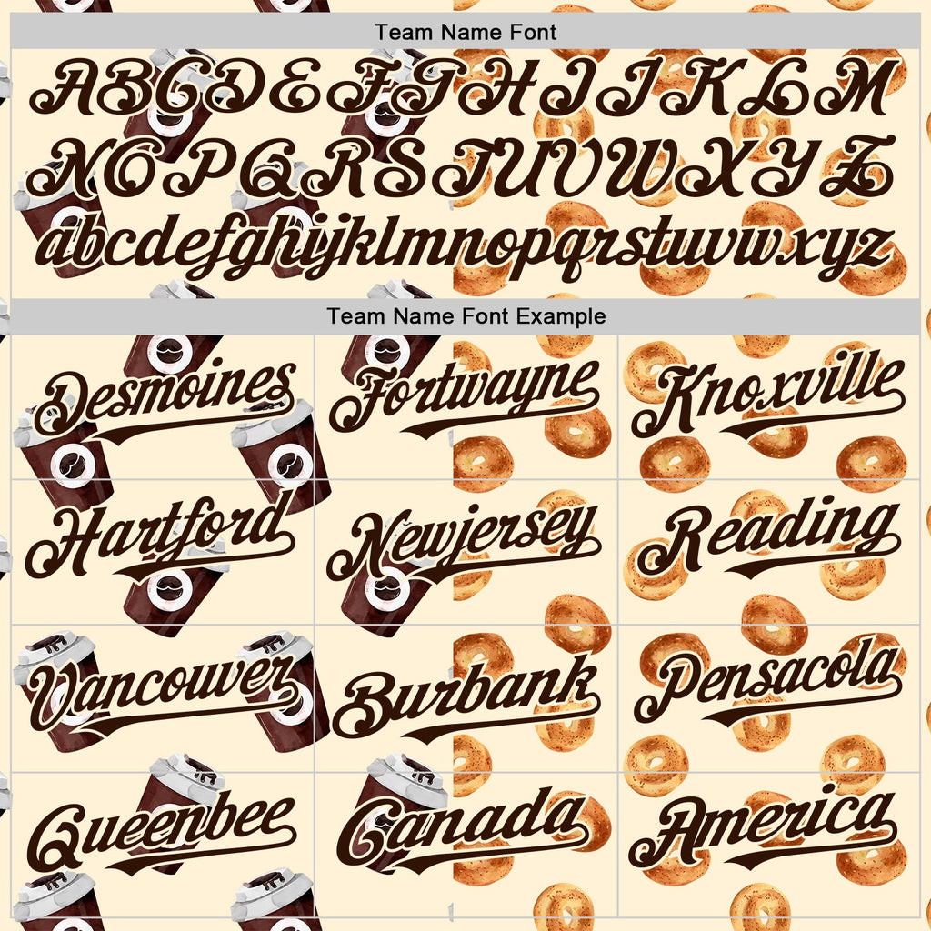 Custom Cream Brown Valentine's Day Bagel Meets Coffee Authentic Baseball Jersey