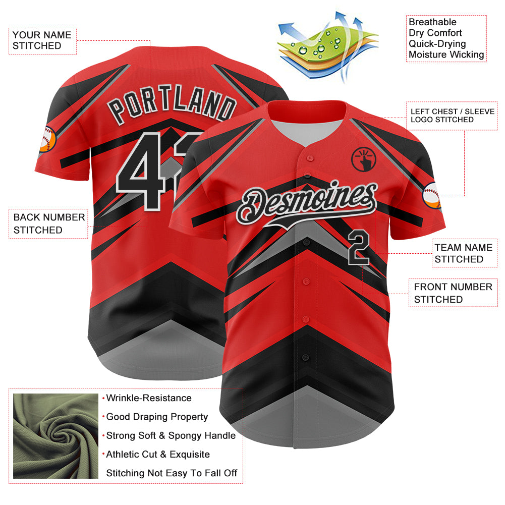 Custom Red Black White-Gray Car Racing Formula Auto Motorsport Authentic Baseball Jersey