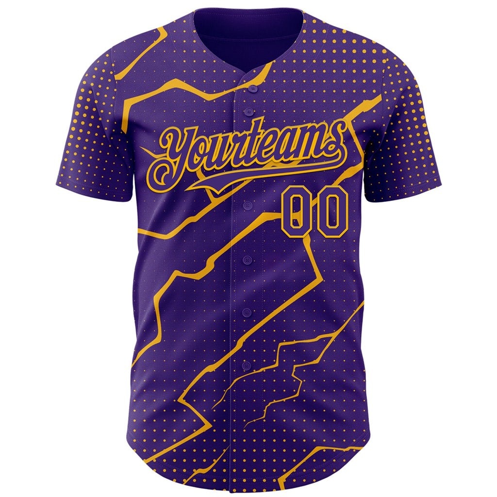 Custom Purple Gold Lightning Polka Dot Authentic Baseball Jersey