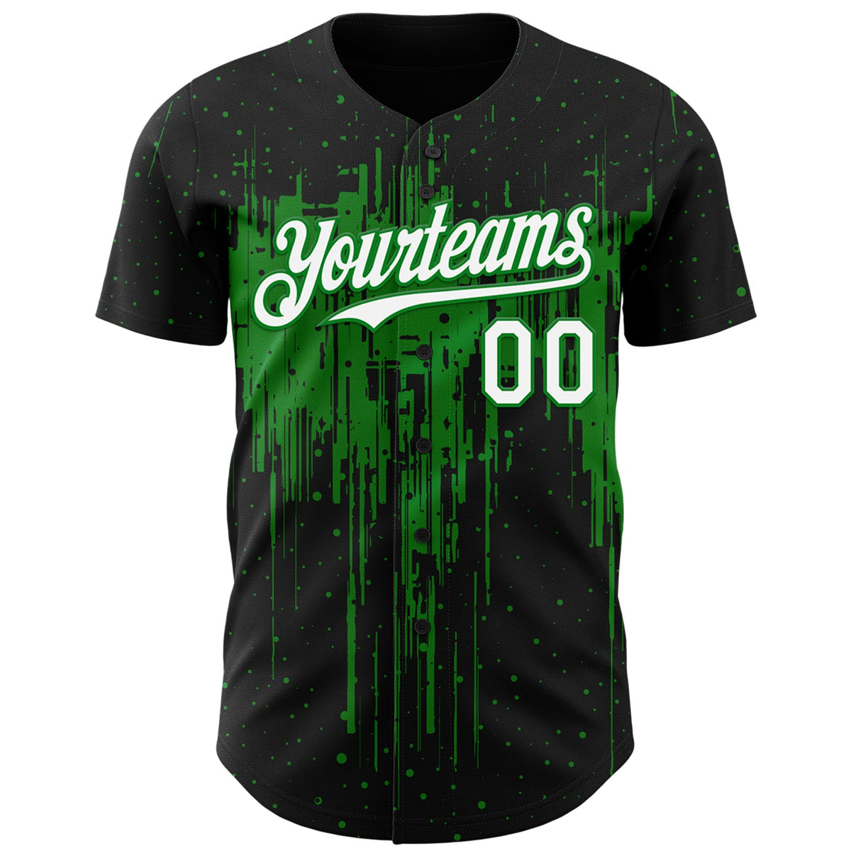 Custom Black White-Grass Green Dripping Splatter Paint Authentic Baseball Jersey