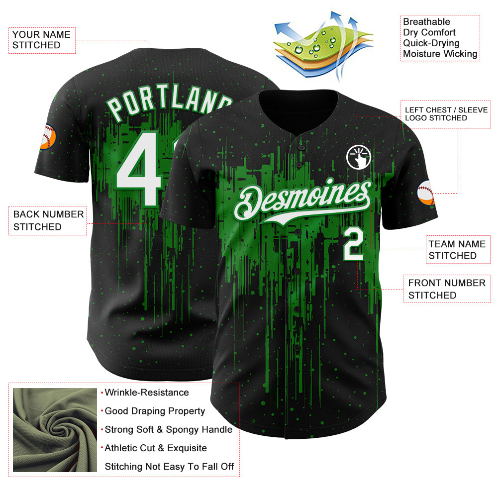 Custom Black White-Grass Green Dripping Splatter Paint Authentic Baseball Jersey