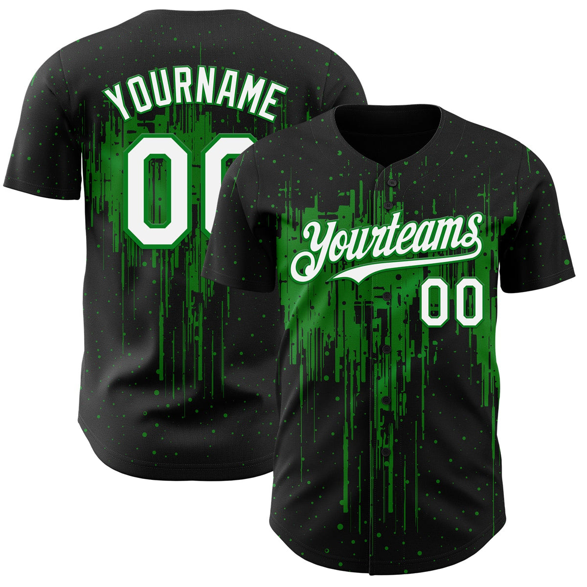 Custom Black White-Grass Green Dripping Splatter Paint Authentic Baseball Jersey
