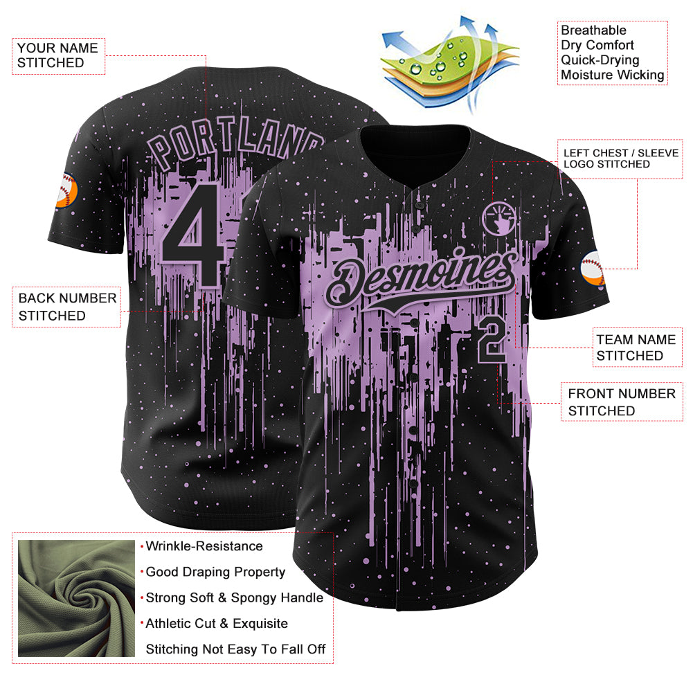 Custom Black Light Purple Dripping Splatter Paint Authentic Baseball Jersey