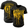 Custom Black Yellow Dripping Splatter Paint Authentic Baseball Jersey