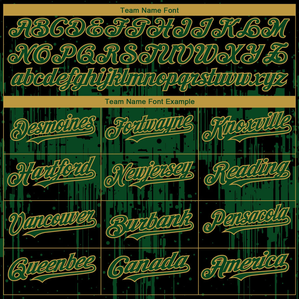 Custom Black Green-Old Gold Dripping Splatter Paint Authentic Baseball Jersey
