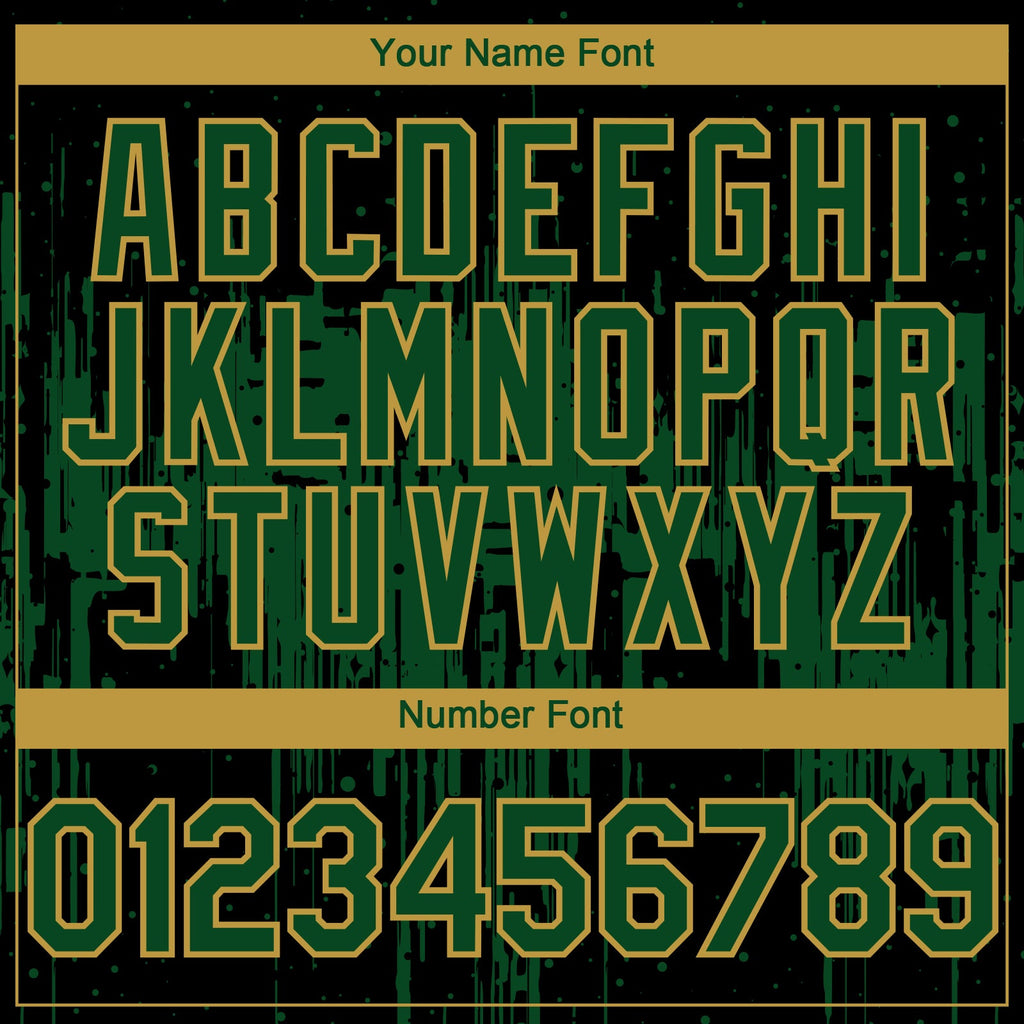 Custom Black Green-Old Gold Dripping Splatter Paint Authentic Baseball Jersey