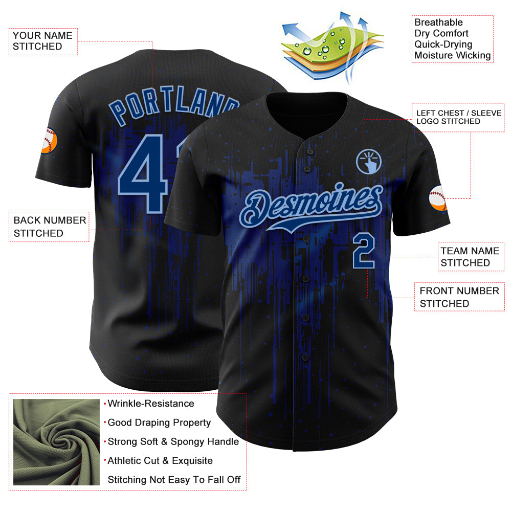 Custom Black US Navy Blue-Light Blue Dripping Splatter Paint Authentic Baseball Jersey