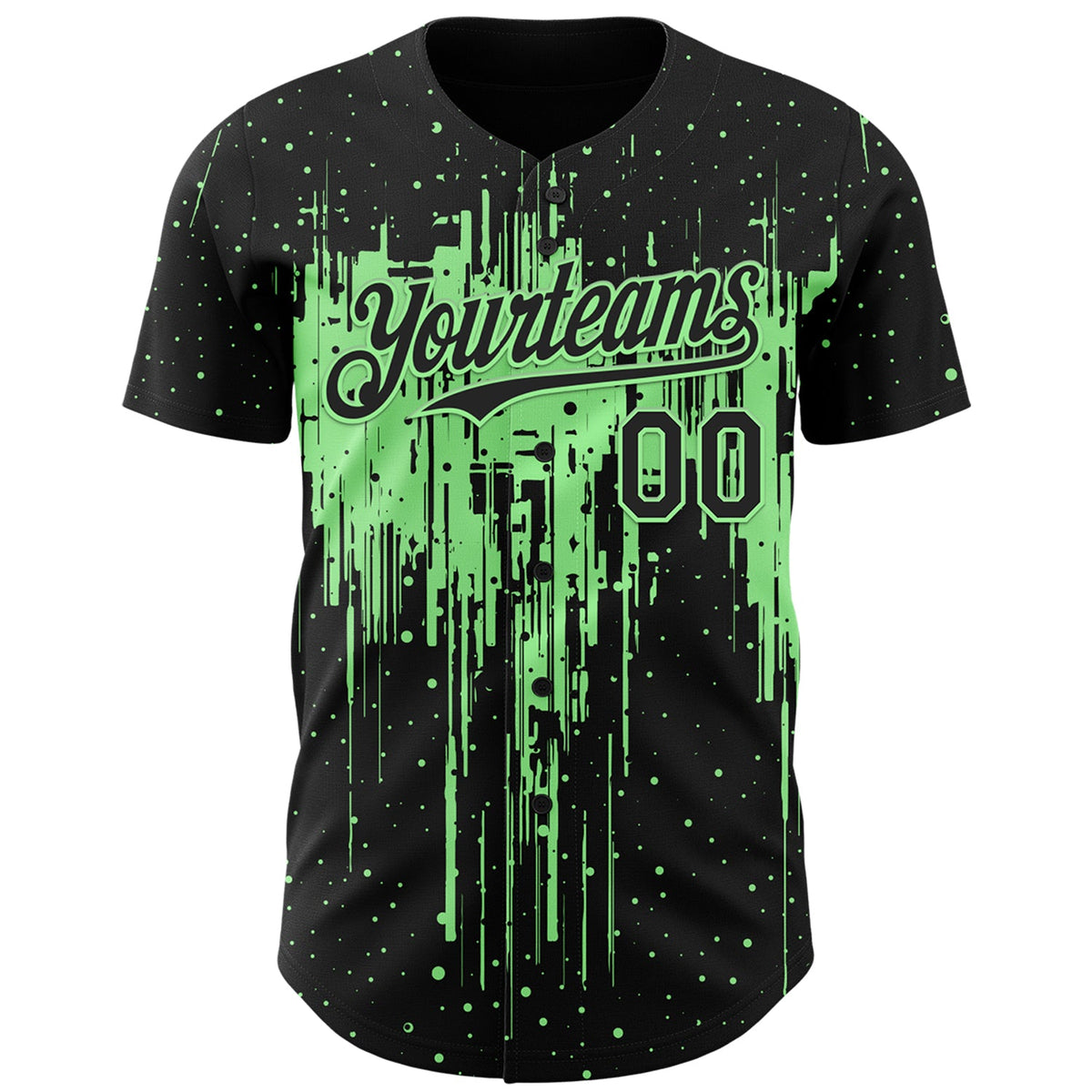 Custom Black Pea Green Dripping Splatter Paint Authentic Baseball Jersey