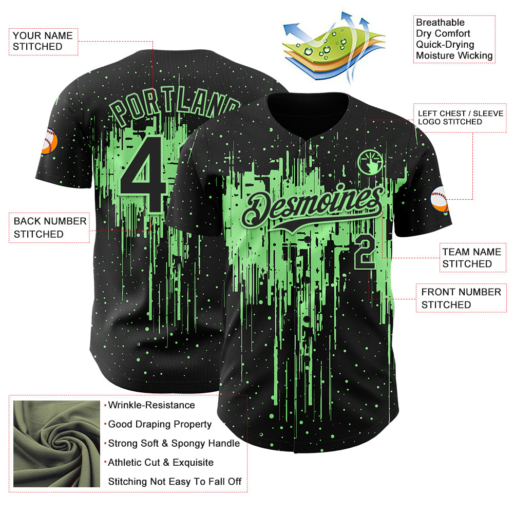 Custom Black Pea Green Dripping Splatter Paint Authentic Baseball Jersey