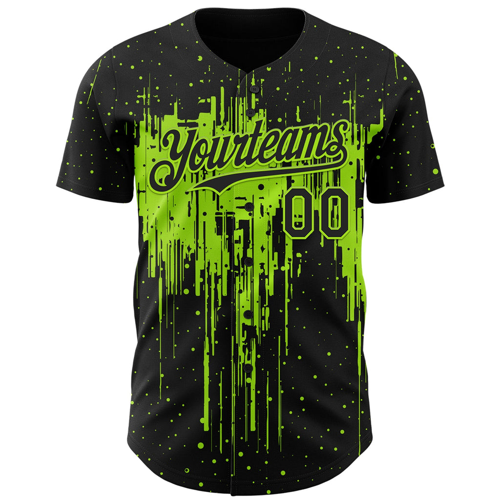 Custom Black Neon Green Dripping Splatter Paint Authentic Baseball Jersey