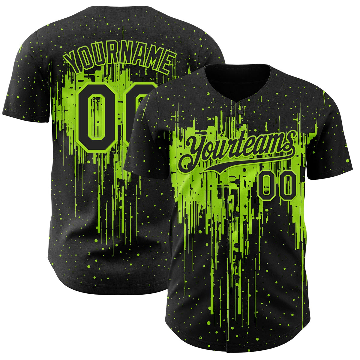 Custom Black Neon Green Dripping Splatter Paint Authentic Baseball Jersey