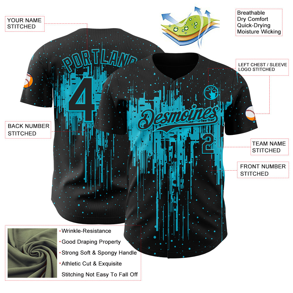 Custom Black Lakes Blue Dripping Splatter Paint Authentic Baseball Jersey