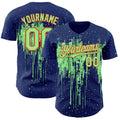 Custom Royal Pea Green-Orange Dripping Splatter Paint Authentic Baseball Jersey