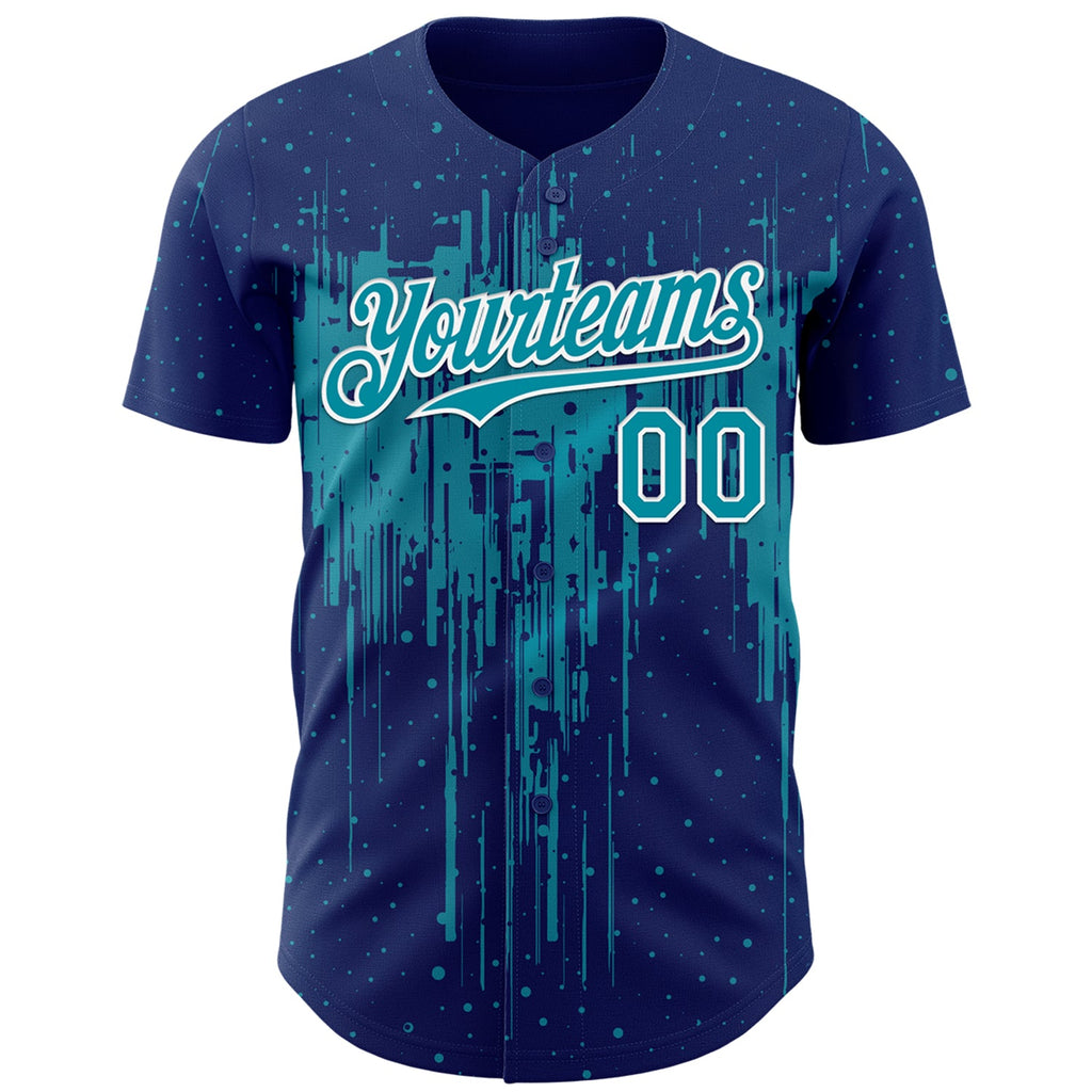 Custom Royal Teal-White Dripping Splatter Paint Authentic Baseball Jersey