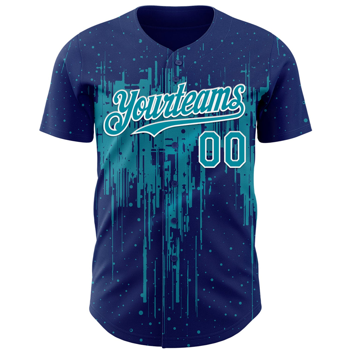 Custom Royal Teal-White Dripping Splatter Paint Authentic Baseball Jersey