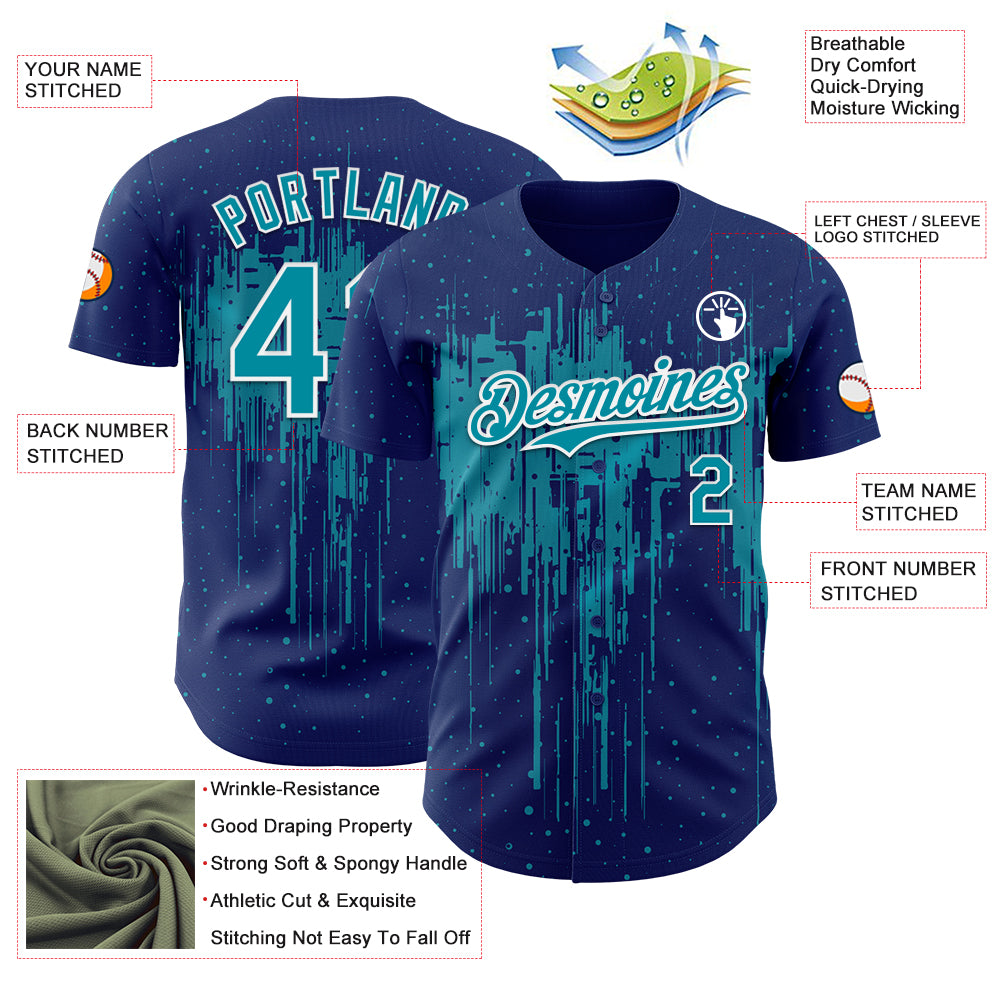 Custom Royal Teal-White Dripping Splatter Paint Authentic Baseball Jersey