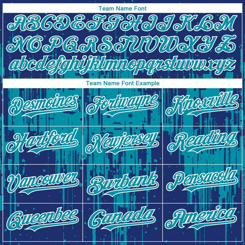 Custom Royal Teal-White Dripping Splatter Paint Authentic Baseball Jersey